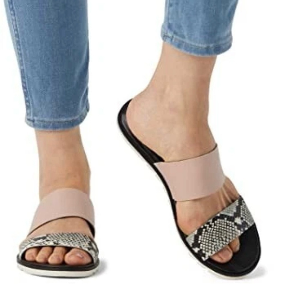 Sorel Ella II Slide Flat Sandals Women’s Size 8 Leather Snake Print Mauve Comfy
